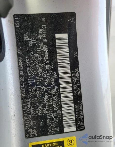 2012 Lexus Rx 350 from USA, damaged, VIN 2T2ZK1BA3CC066576